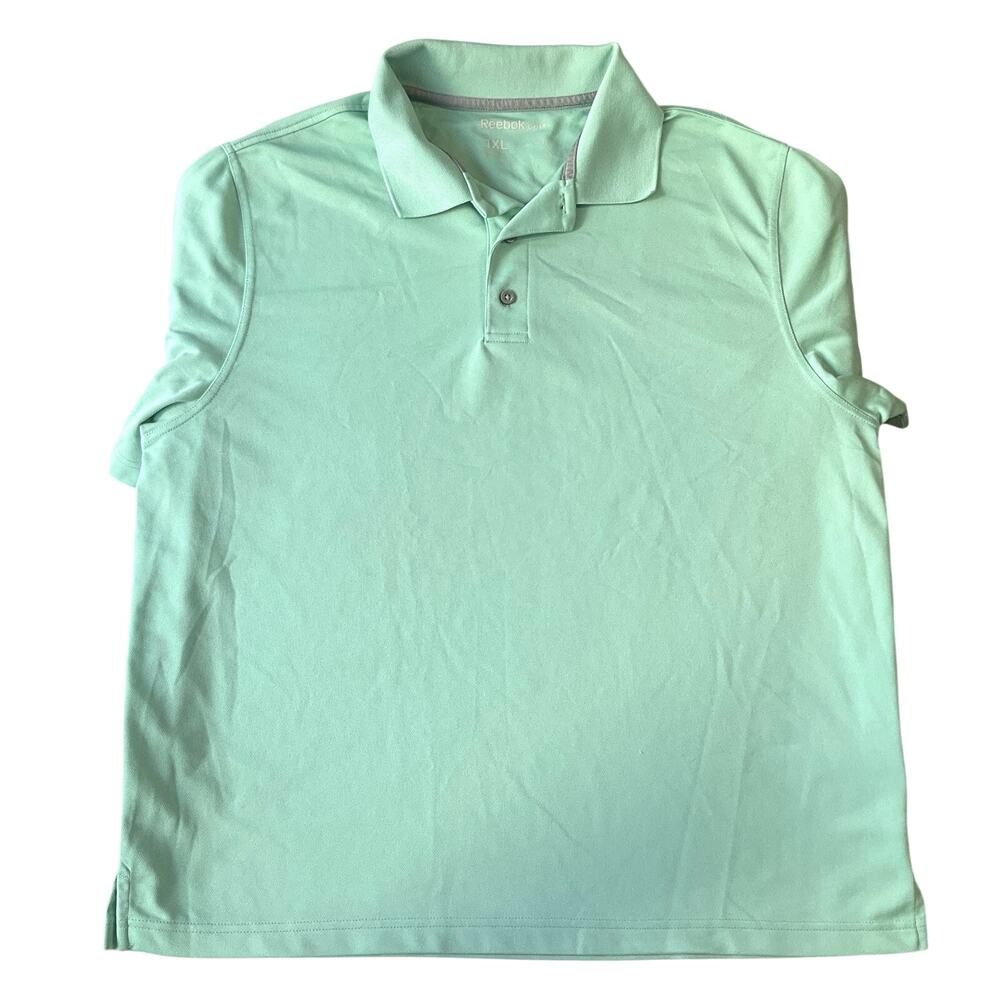 Reebok Men Polo 1XL Mint Green Golf Button Short Sleeve Breathable Lightweight